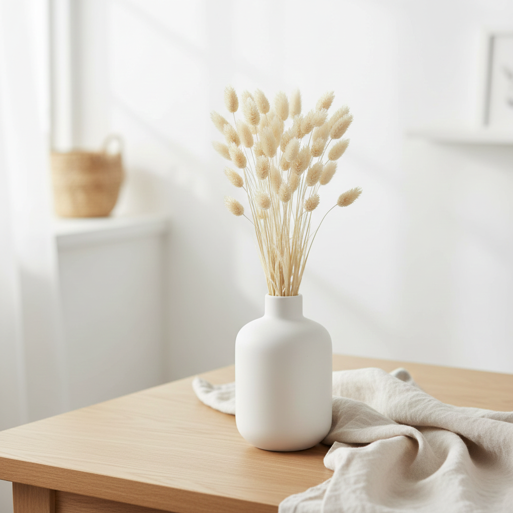 Sušený Phalaris bílý ve váze – elegantní sušená travina pro moderní a svatební dekorace
